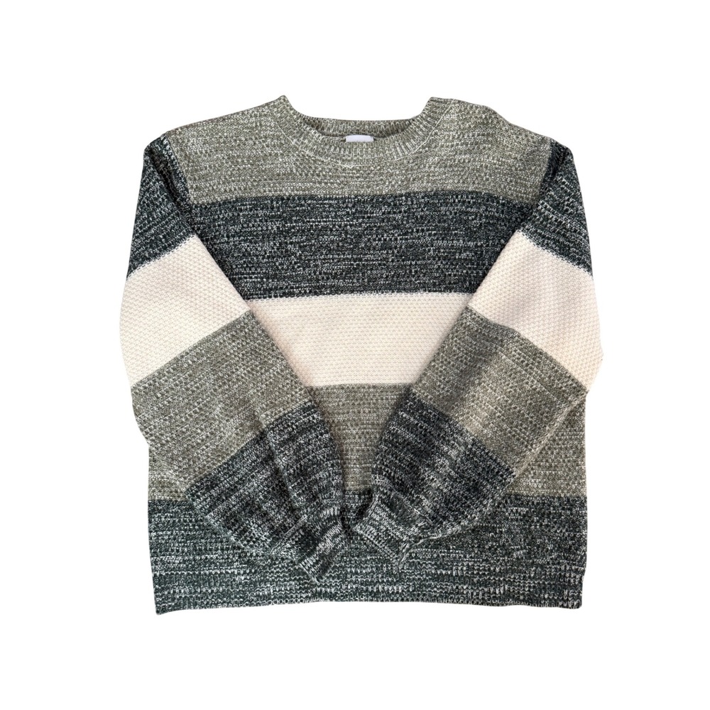 ShopTheMint Womens Colorblock Striped‎ Knit Sweater Grey Green Cream Size M